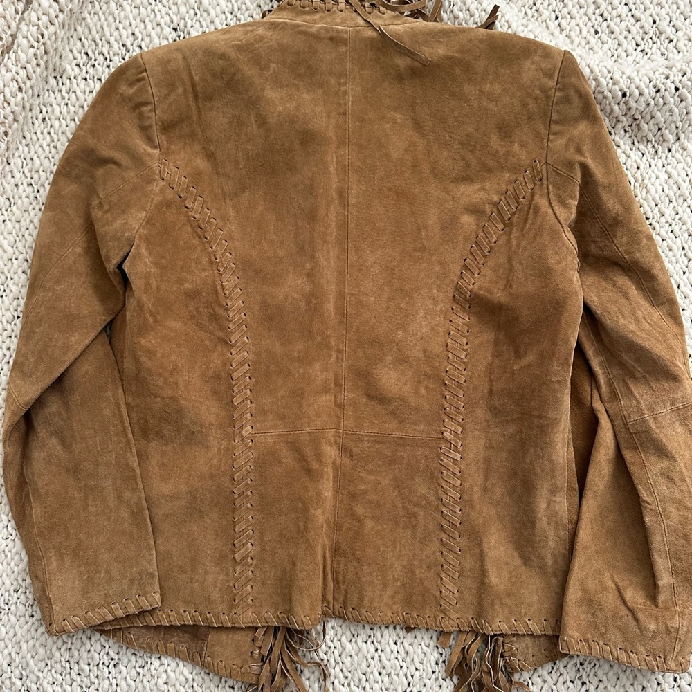 Chico’s 100% Leather Fringe Jacket Womens Size 0 Western/Boho Open Front - Picture 4 of 8